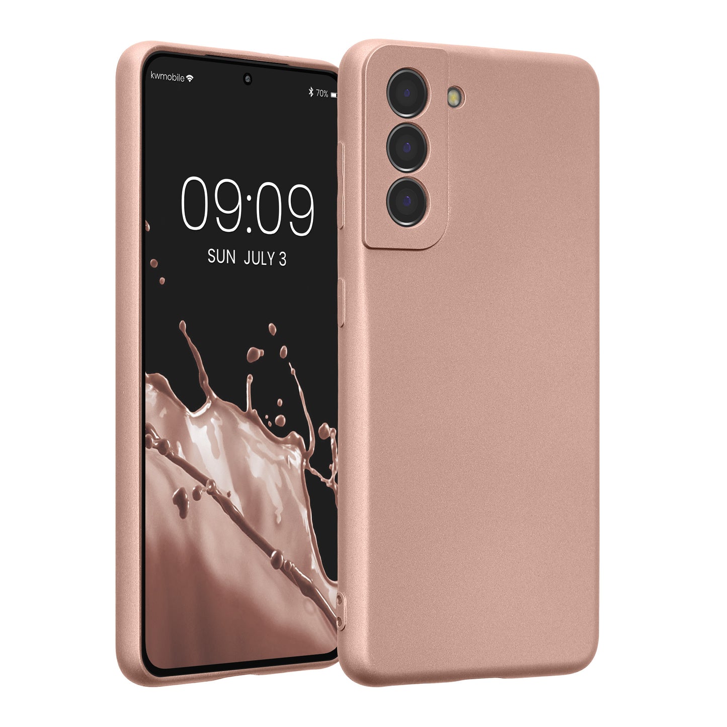 kwmobile Handyhülle für Samsung Galaxy S21 Hülle - weiche Silikon Case metallisch schimmernd - Schutzhülle Cover - Metallic Rosegold Metallic Rosegold