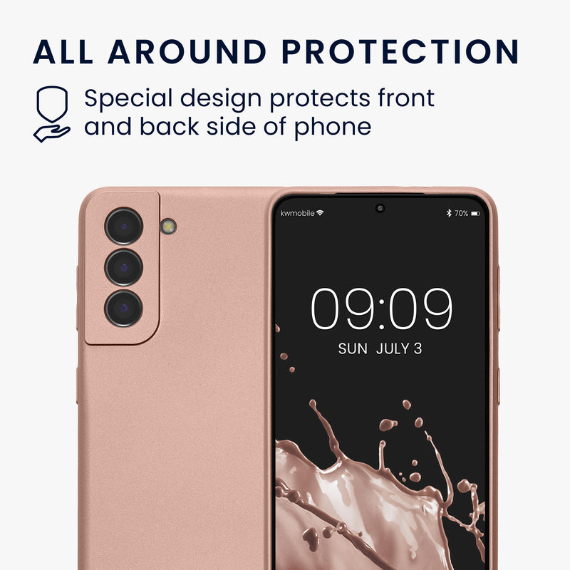 kwmobile Handyhülle für Samsung Galaxy S21 Hülle - weiche Silikon Case metallisch schimmernd - Schutzhülle Cover - Metallic Rosegold Metallic Rosegold
