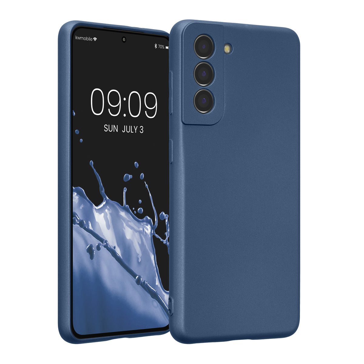 kwmobile Handyhülle für Samsung Galaxy S21 Hülle - weiche Silikon Case metallisch schimmernd - Schutzhülle Cover - Metallic Blau Metallic Blau
