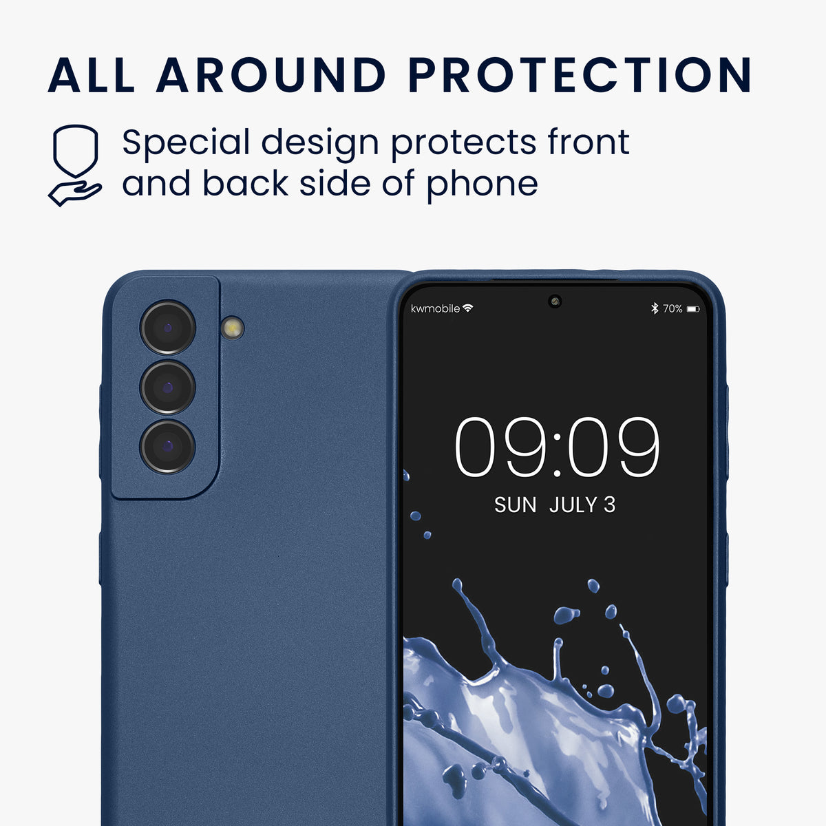 kwmobile Handyhülle für Samsung Galaxy S21 Hülle - weiche Silikon Case metallisch schimmernd - Schutzhülle Cover - Metallic Blau Metallic Blau