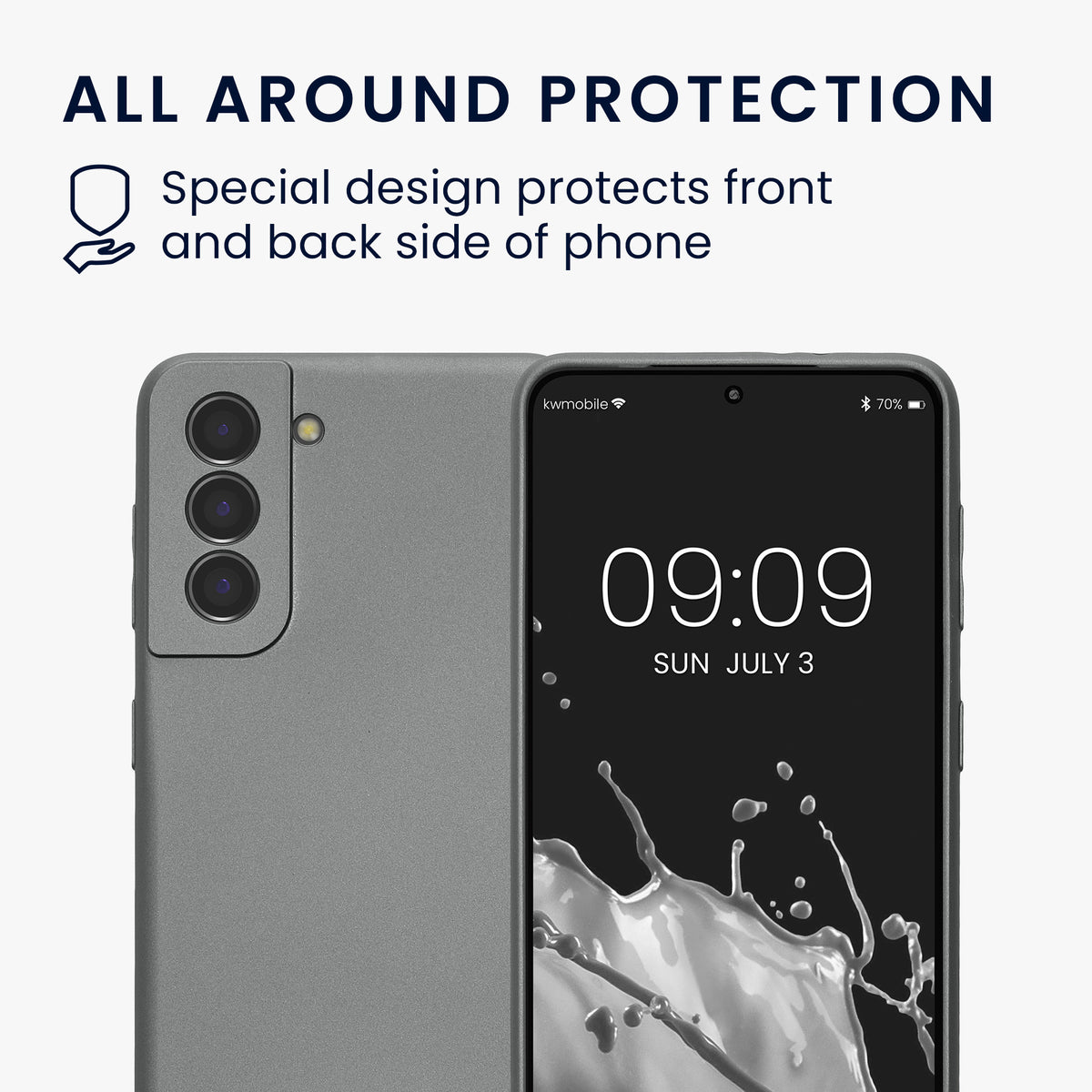 kwmobile Handyhülle für Samsung Galaxy S21 Hülle - weiche Silikon Case metallisch schimmernd - Schutzhülle Cover - Metallic Grau Metallic Grau