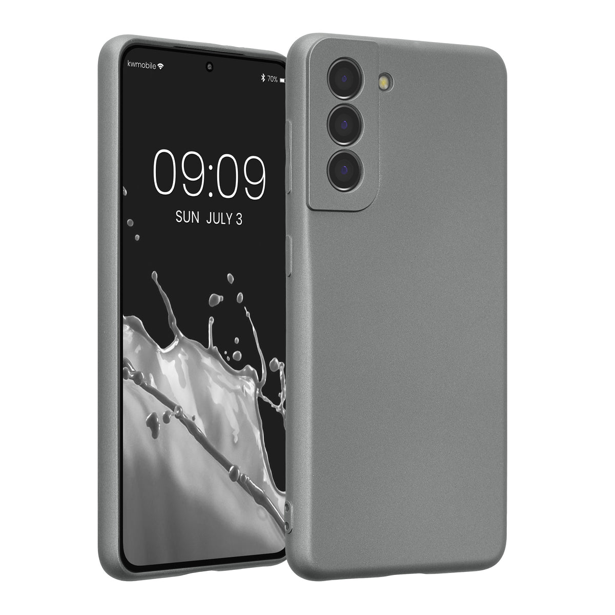 kwmobile Handyhülle für Samsung Galaxy S21 Hülle - weiche Silikon Case metallisch schimmernd - Schutzhülle Cover - Metallic Grau Metallic Grau