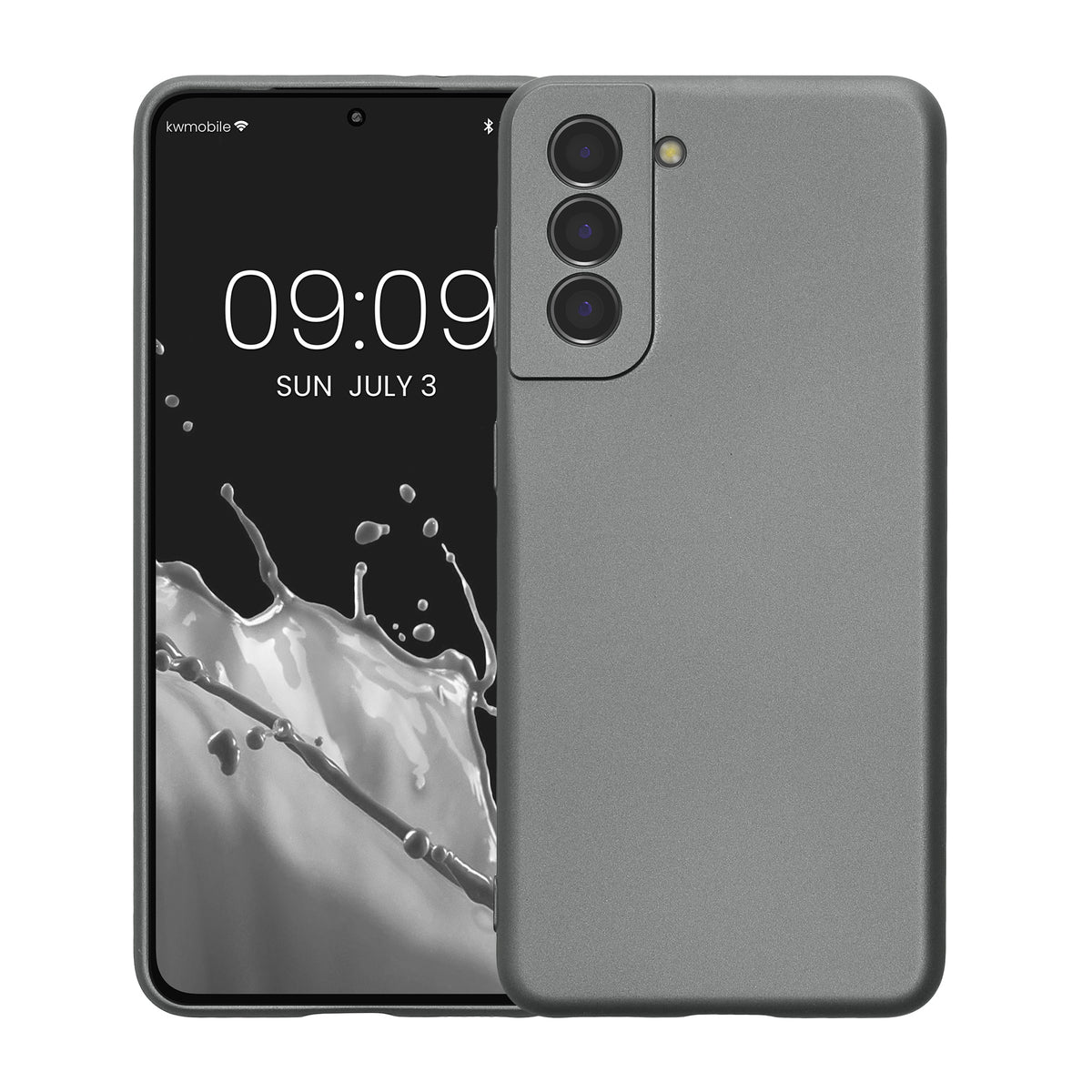 kwmobile Handyhülle für Samsung Galaxy S21 Hülle - weiche Silikon Case metallisch schimmernd - Schutzhülle Cover - Metallic Grau Metallic Grau