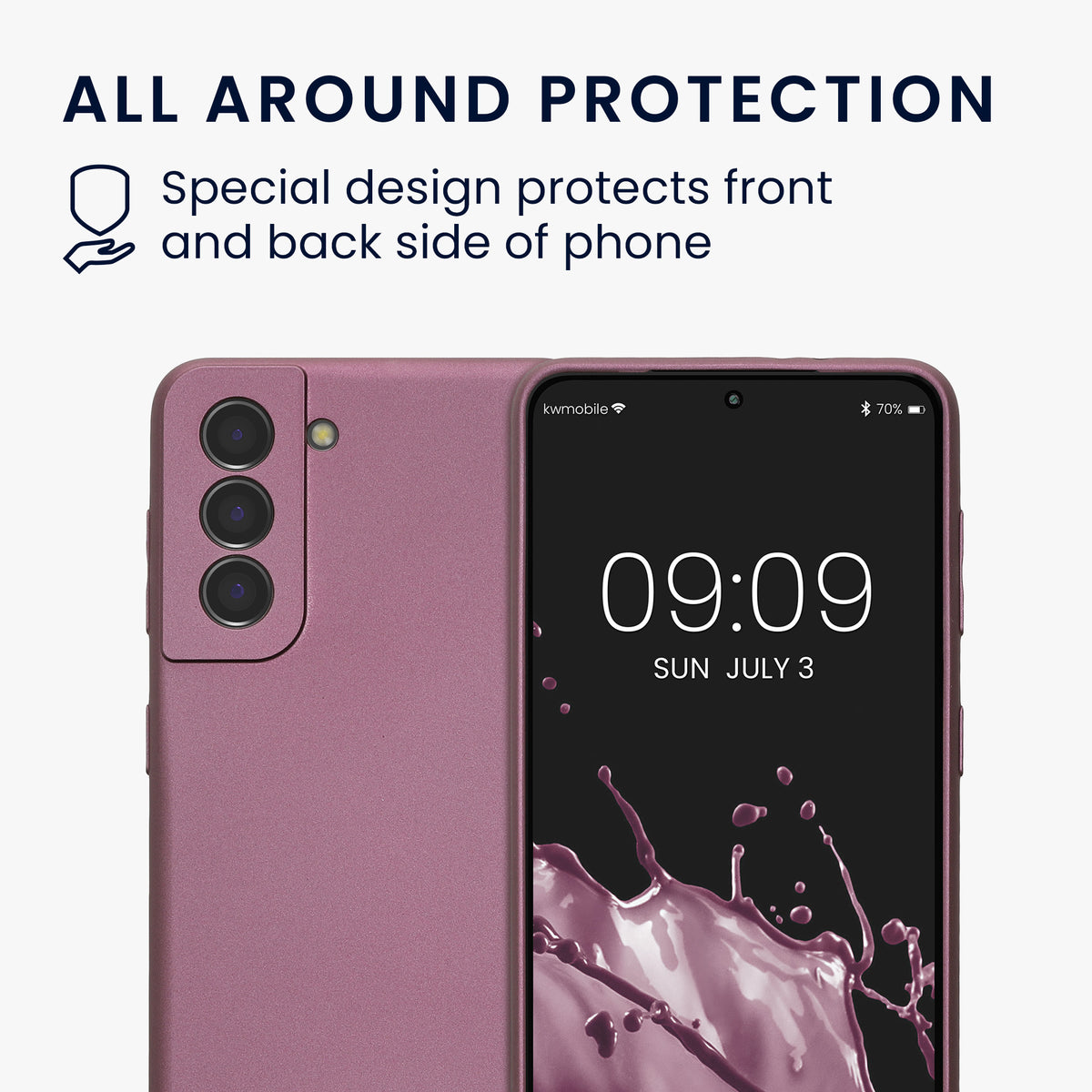 kwmobile Handyhülle für Samsung Galaxy S21 Hülle - weiche Silikon Case metallisch schimmernd - Schutzhülle Cover - Metallic Lavendel Metallic Lavendel