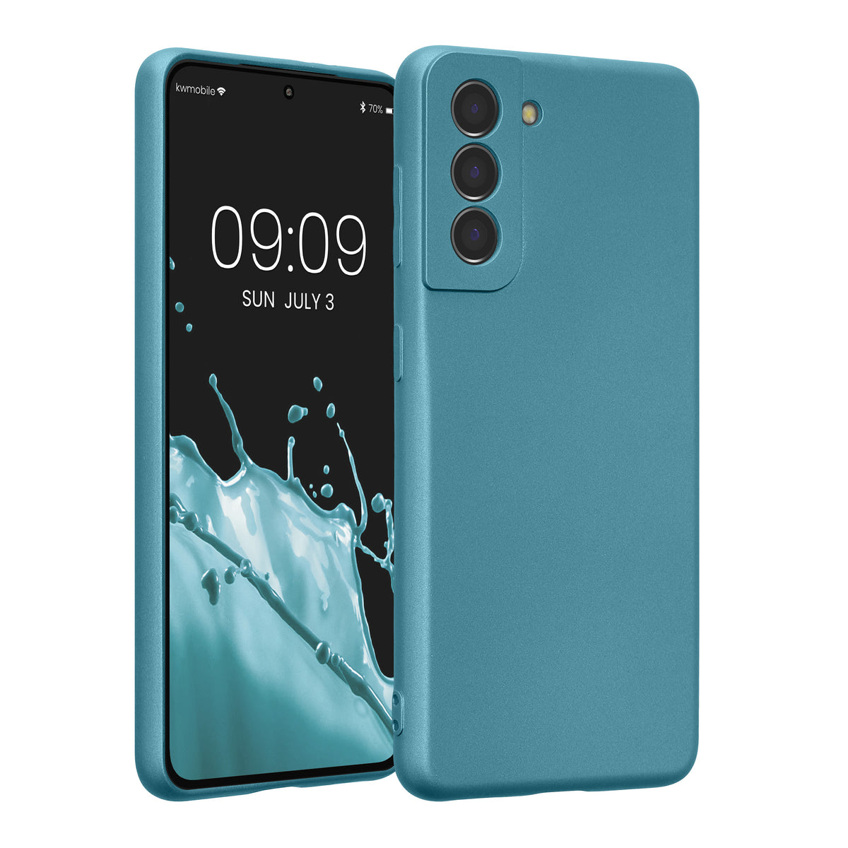 kwmobile Handyhülle für Samsung Galaxy S21 Hülle - weiche Silikon Case metallisch schimmernd - Schutzhülle Cover - Metallic Karibikblau Metallic Karibikblau
