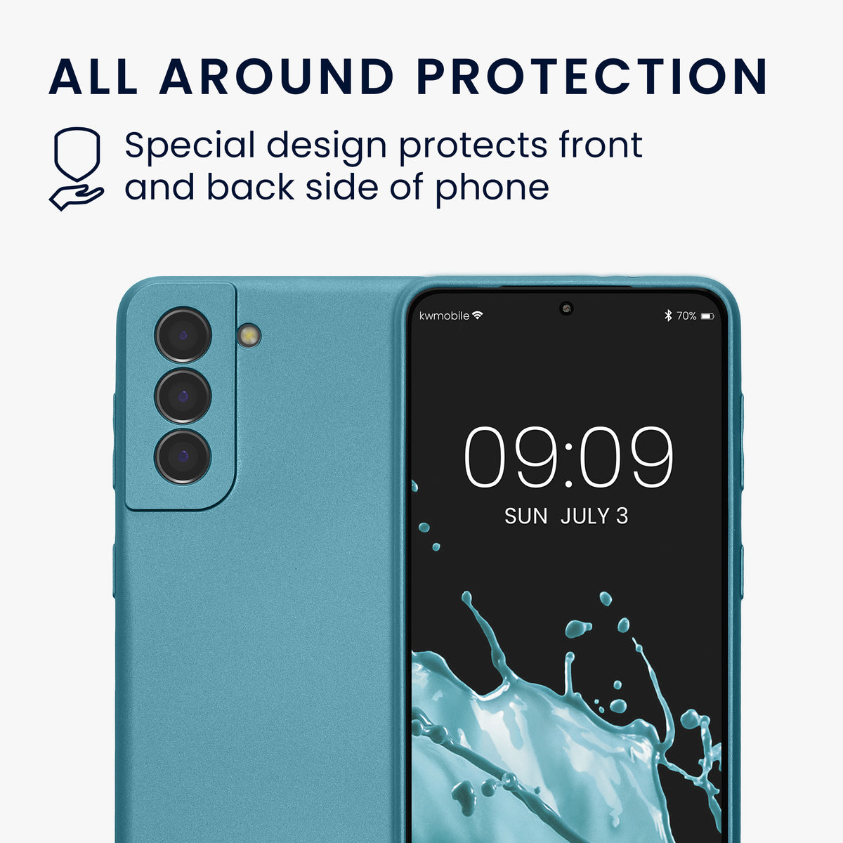 kwmobile Handyhülle für Samsung Galaxy S21 Hülle - weiche Silikon Case metallisch schimmernd - Schutzhülle Cover - Metallic Karibikblau Metallic Karibikblau