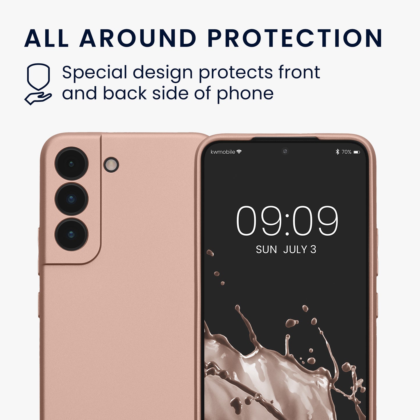 kwmobile Handyhülle für Samsung Galaxy S22 Hülle - weiche Silikon Case metallisch schimmernd - Schutzhülle Cover - Metallic Rosegold Metallic Rosegold