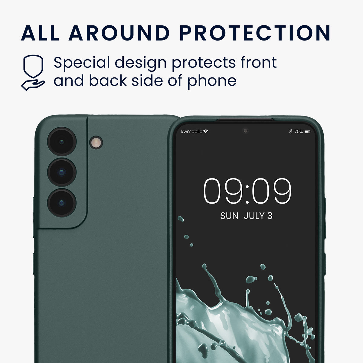 kwmobile Handyhülle für Samsung Galaxy S22 Hülle - weiche Silikon Case metallisch schimmernd - Schutzhülle Cover - Metallic Petrol Metallic Petrol