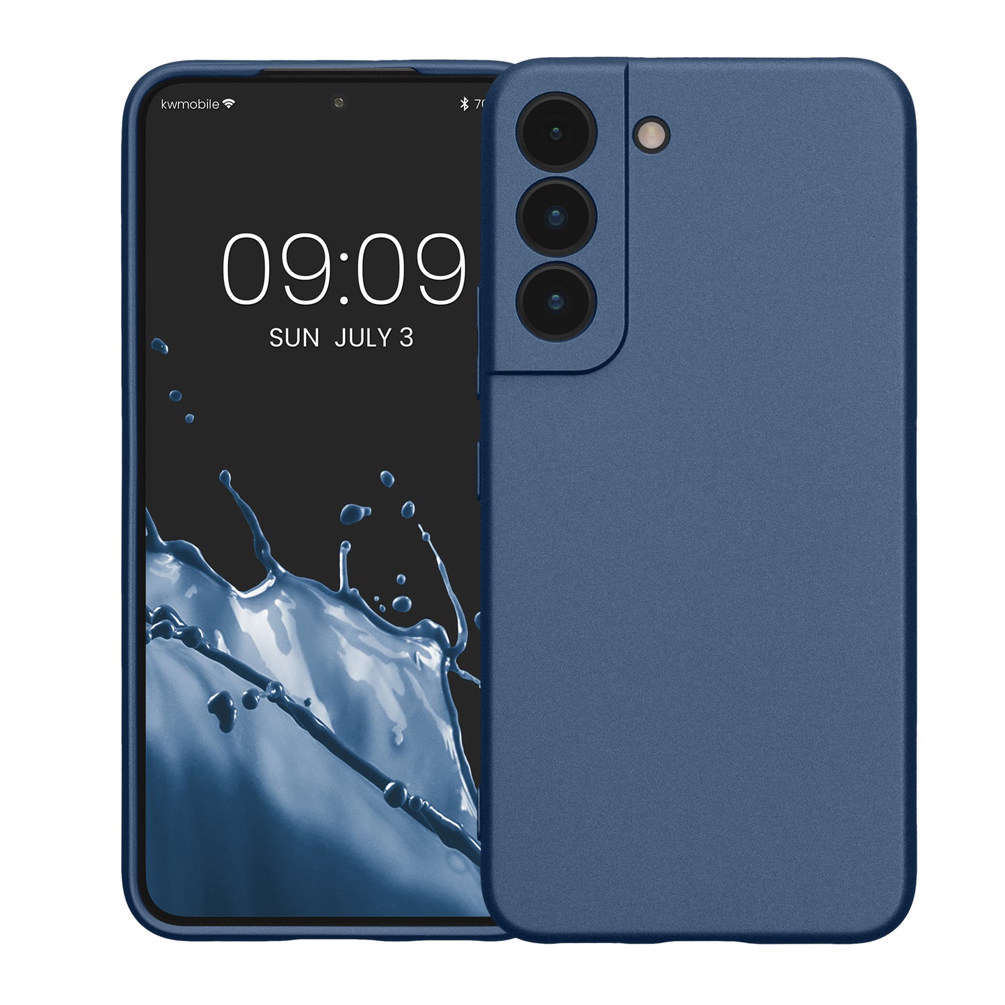kwmobile Handyhülle für Samsung Galaxy S22 Hülle - weiche Silikon Case metallisch schimmernd - Schutzhülle Cover - Metallic Blau Metallic Blau