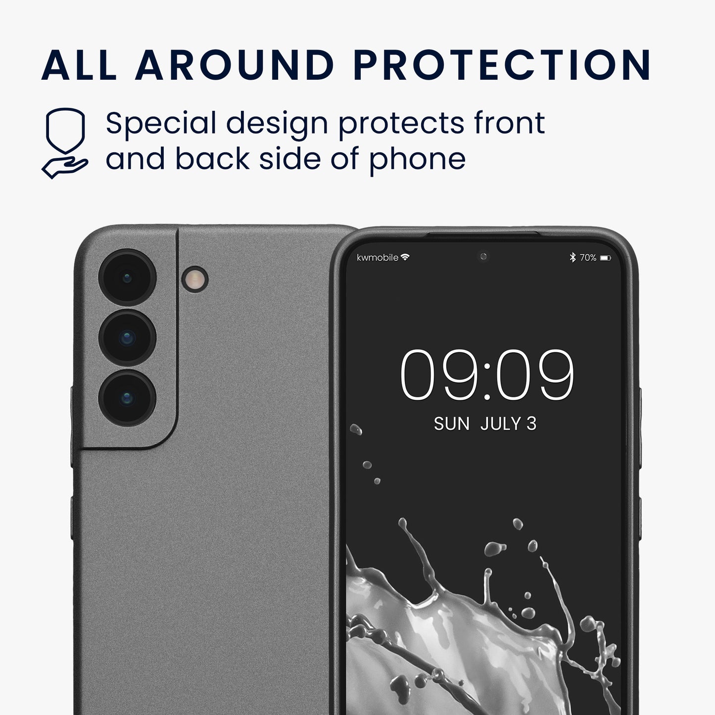 kwmobile Handyhülle für Samsung Galaxy S22 Hülle - weiche Silikon Case metallisch schimmernd - Schutzhülle Cover - Metallic Grau Metallic Grau