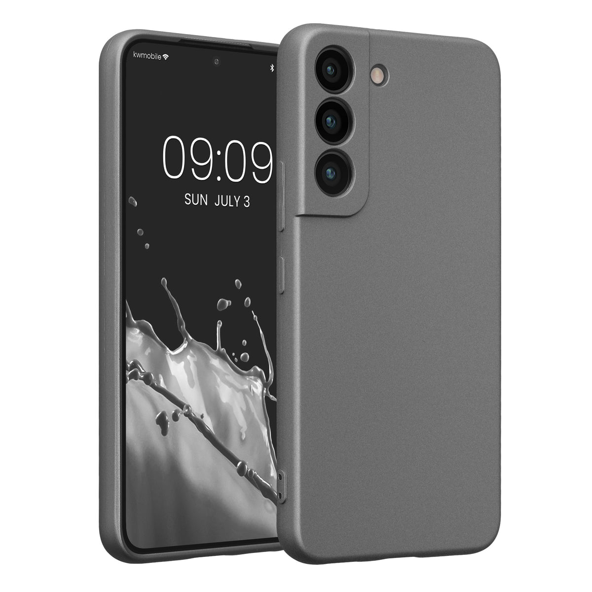 kwmobile Handyhülle für Samsung Galaxy S22 Hülle - weiche Silikon Case metallisch schimmernd - Schutzhülle Cover - Metallic Grau Metallic Grau