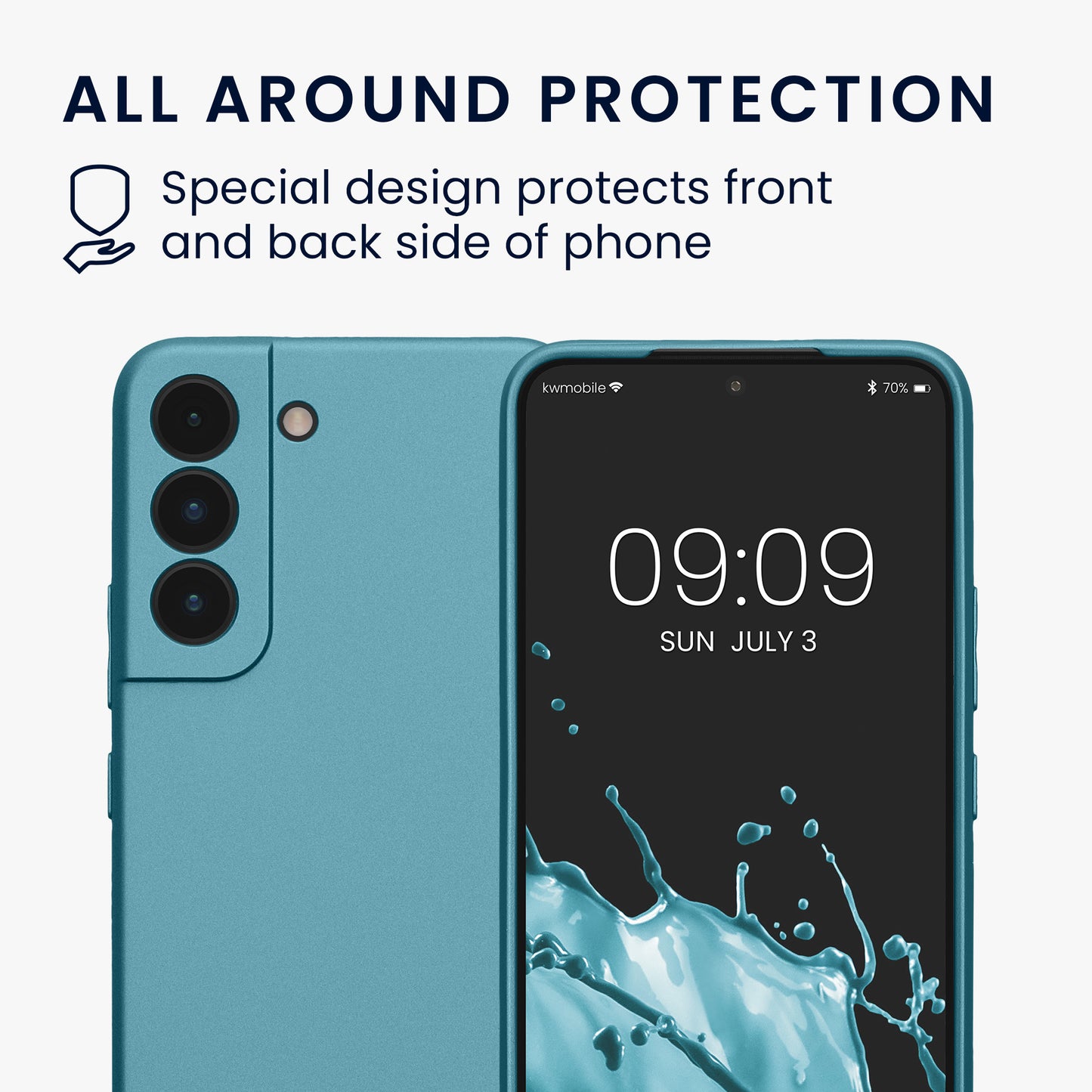 kwmobile Handyhülle für Samsung Galaxy S22 Hülle - weiche Silikon Case metallisch schimmernd - Schutzhülle Cover - Metallic Karibikblau Metallic Karibikblau
