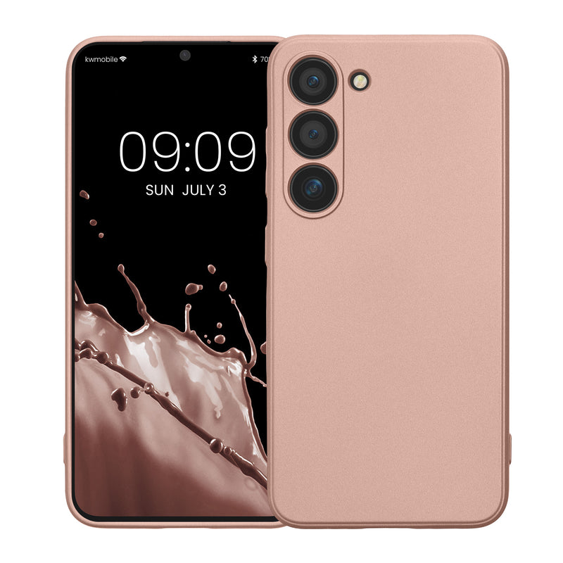 kwmobile Handyhülle für Samsung Galaxy S23 Hülle - weiche Silikon Case metallisch schimmernd - Schutzhülle Cover - Metallic Rosegold Metallic Rosegold