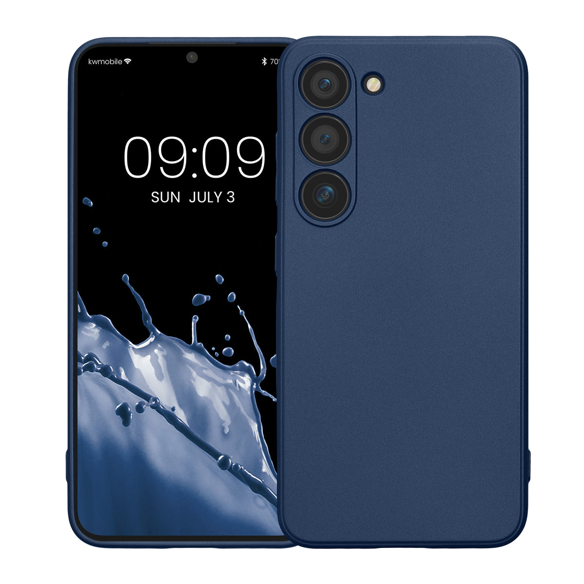 kwmobile Handyhülle für Samsung Galaxy S23 Hülle - weiche Silikon Case metallisch schimmernd - Schutzhülle Cover - Metallic Blau Metallic Blau