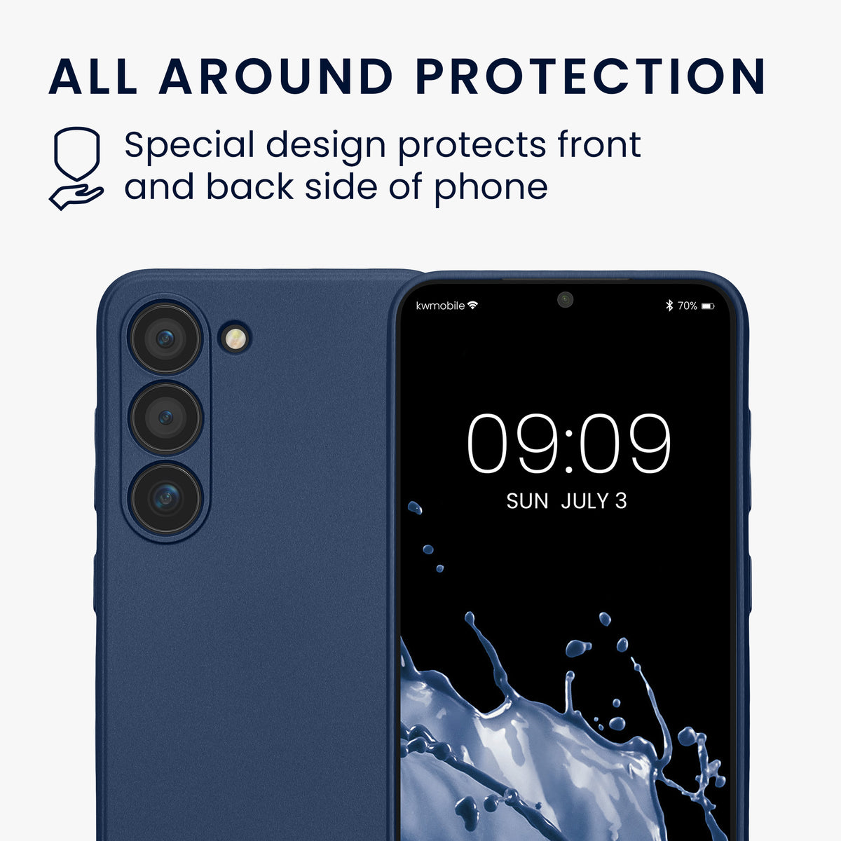 kwmobile Handyhülle für Samsung Galaxy S23 Hülle - weiche Silikon Case metallisch schimmernd - Schutzhülle Cover - Metallic Blau Metallic Blau