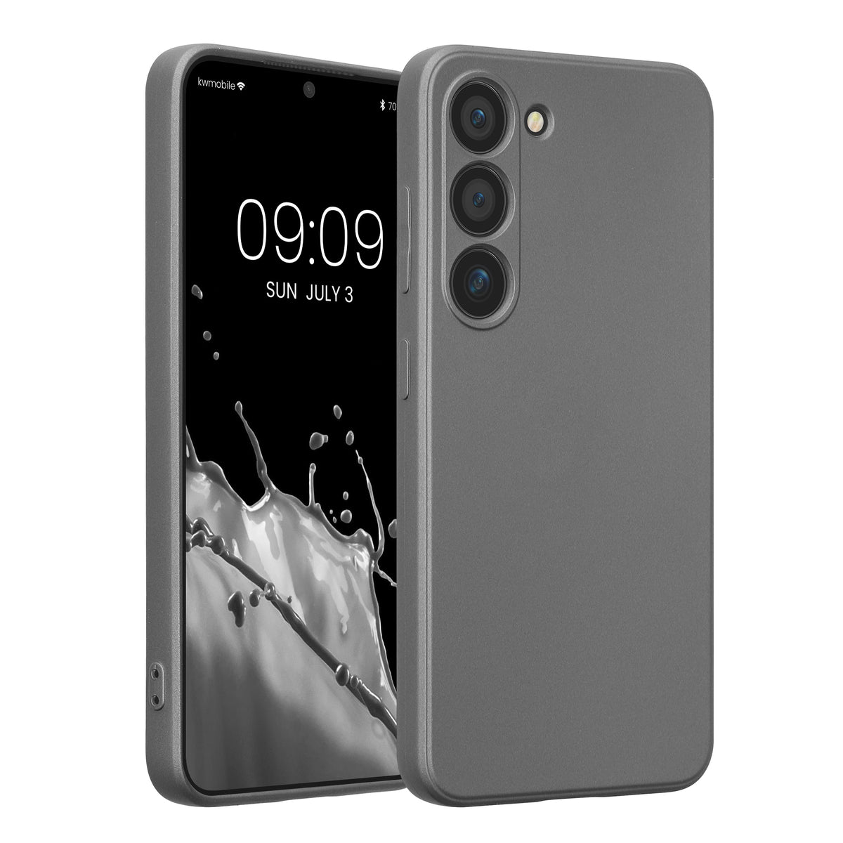 kwmobile Handyhülle für Samsung Galaxy S23 Hülle - weiche Silikon Case metallisch schimmernd - Schutzhülle Cover - Metallic Grau Metallic Grau