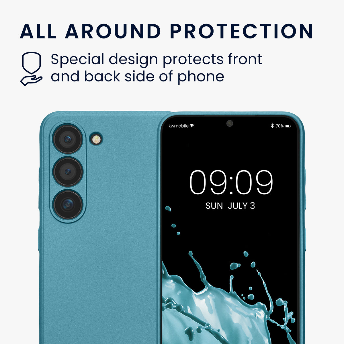 kwmobile Handyhülle für Samsung Galaxy S23 Hülle - weiche Silikon Case metallisch schimmernd - Schutzhülle Cover - Metallic Karibikblau Metallic Karibikblau
