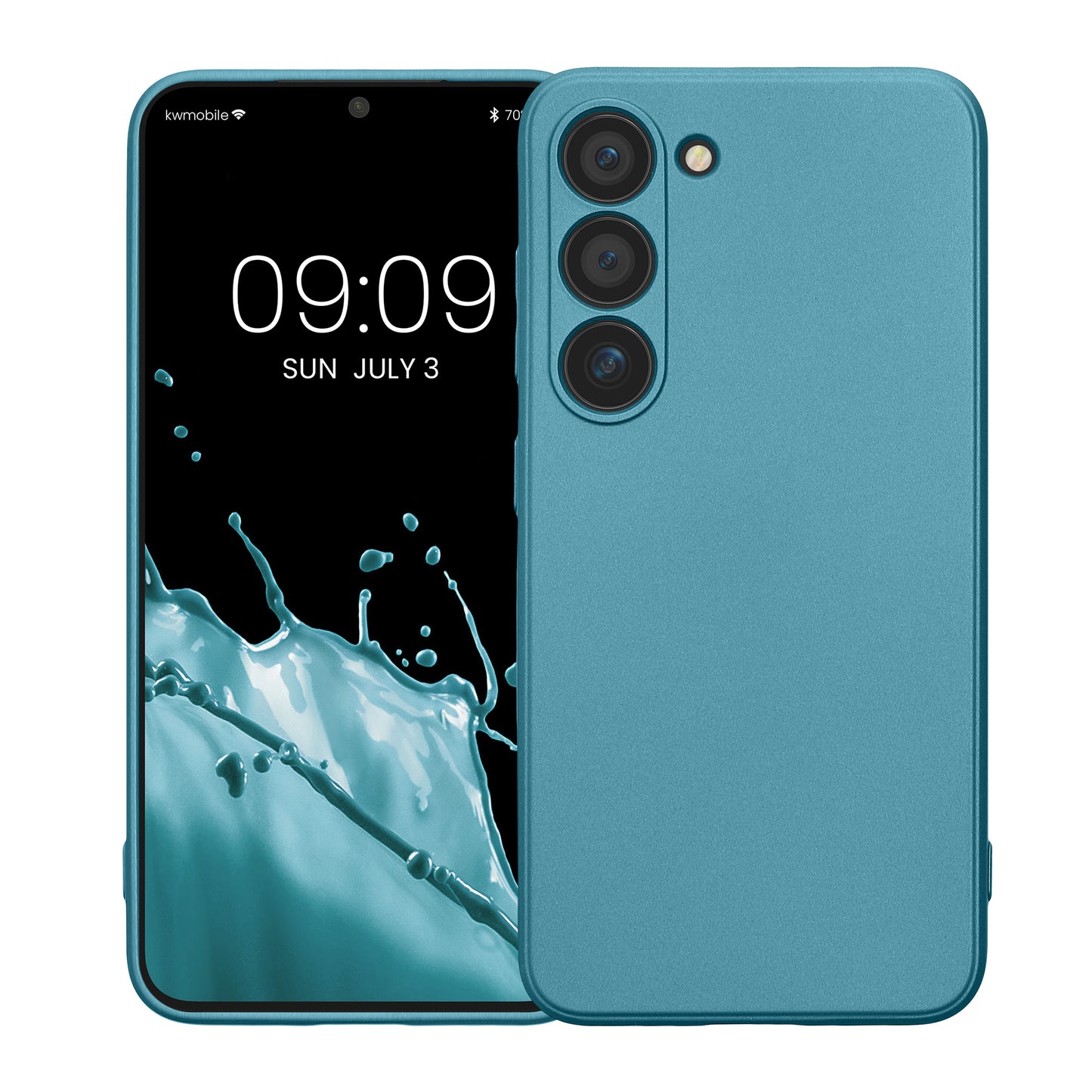 kwmobile Handyhülle für Samsung Galaxy S23 Hülle - weiche Silikon Case metallisch schimmernd - Schutzhülle Cover - Metallic Karibikblau Metallic Karibikblau