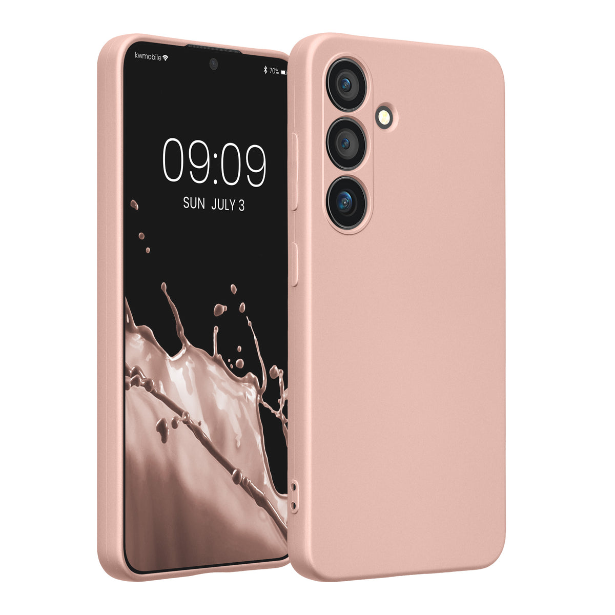 kwmobile Handyhülle für Samsung Galaxy S24 Hülle - weiche Silikon Case metallisch schimmernd - Schutzhülle Cover - Metallic Rosegold Metallic Rosegold