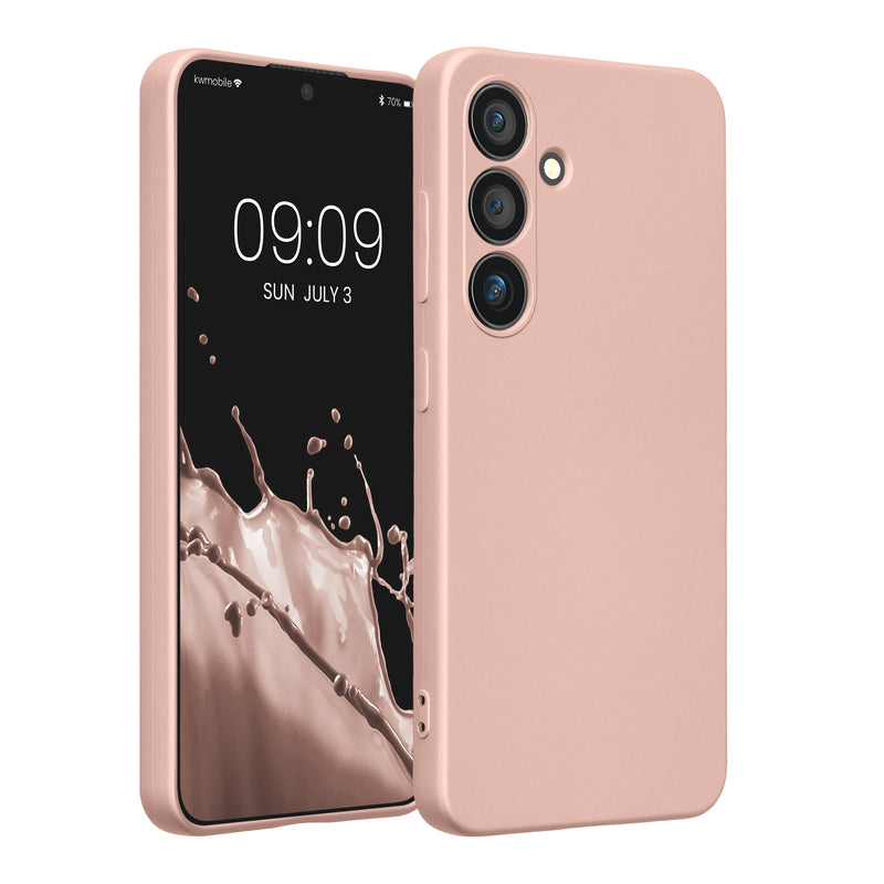 kwmobile Handyhülle für Samsung Galaxy S24 Hülle - weiche Silikon Case metallisch schimmernd - Schutzhülle Cover - Metallic Rosegold Metallic Rosegold