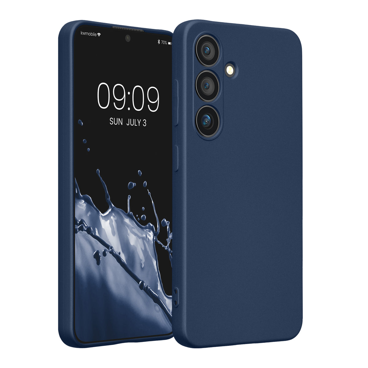 kwmobile Handyhülle für Samsung Galaxy S24 Hülle - weiche Silikon Case metallisch schimmernd - Schutzhülle Cover - Metallic Blau Metallic Blau