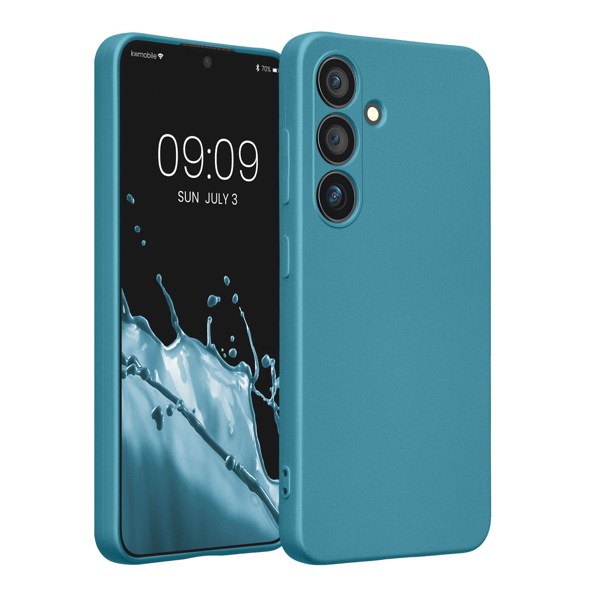 kwmobile Handyhülle für Samsung Galaxy S24 Hülle - weiche Silikon Case metallisch schimmernd - Schutzhülle Cover - Metallic Karibikblau Metallic Karibikblau