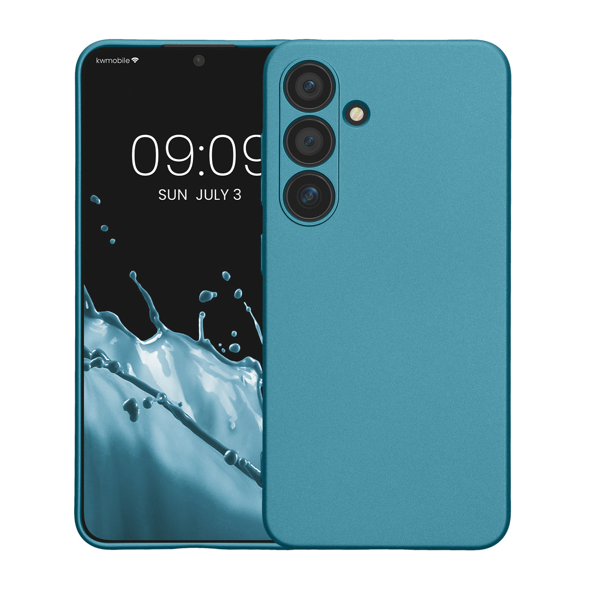 kwmobile Handyhülle für Samsung Galaxy S24 Hülle - weiche Silikon Case metallisch schimmernd - Schutzhülle Cover - Metallic Karibikblau Metallic Karibikblau