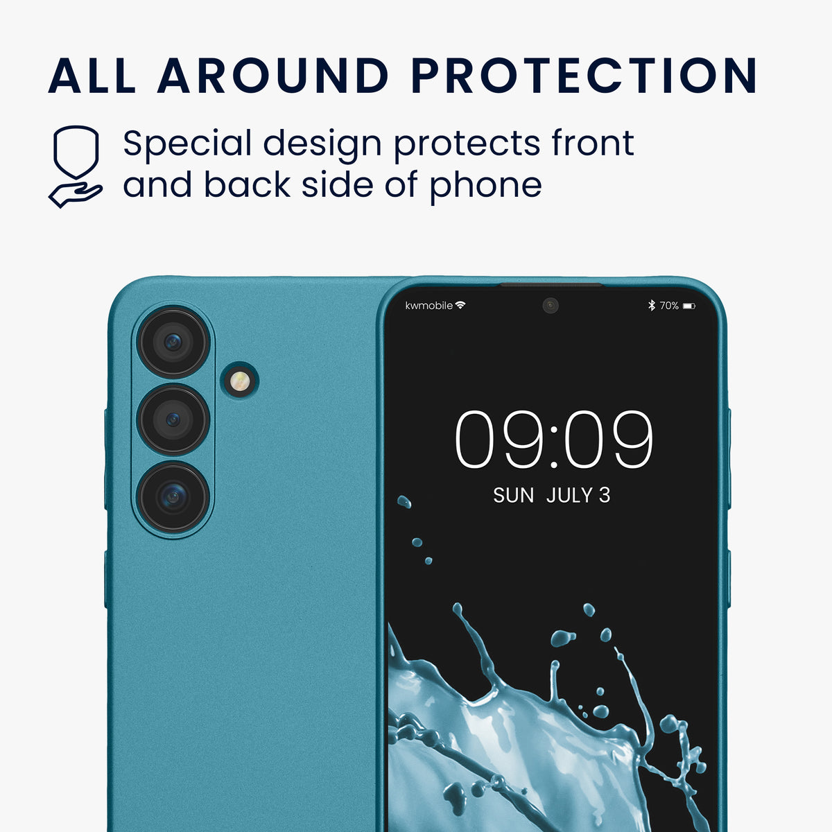 kwmobile Handyhülle für Samsung Galaxy S24 Hülle - weiche Silikon Case metallisch schimmernd - Schutzhülle Cover - Metallic Karibikblau Metallic Karibikblau