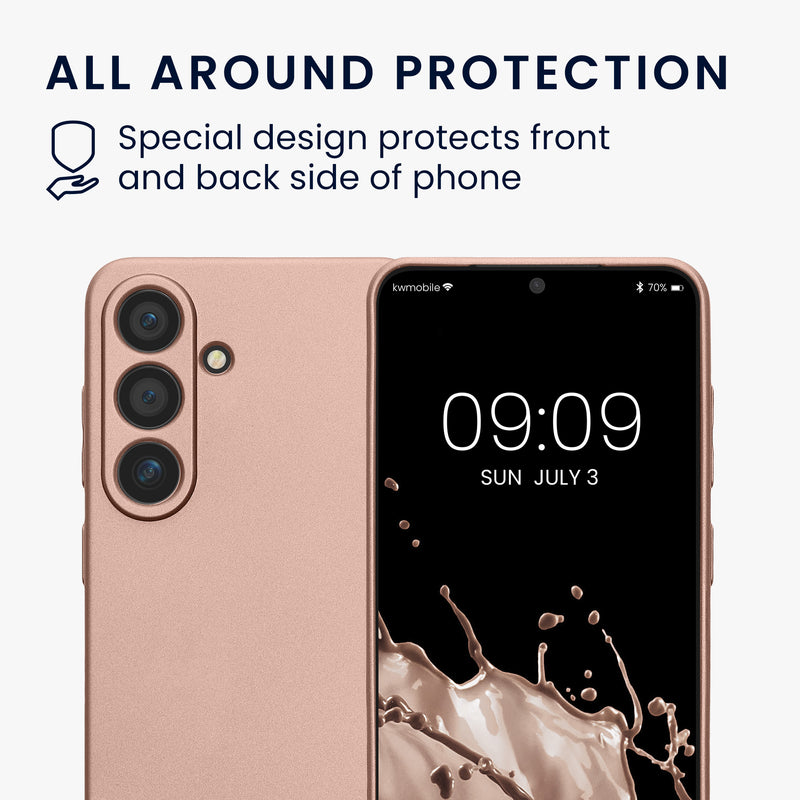 kwmobile Handyhülle für Samsung Galaxy S25 Hülle - weiche Silikon Case metallisch schimmernd - Schutzhülle Cover - Metallic Rosegold Metallic Rosegold