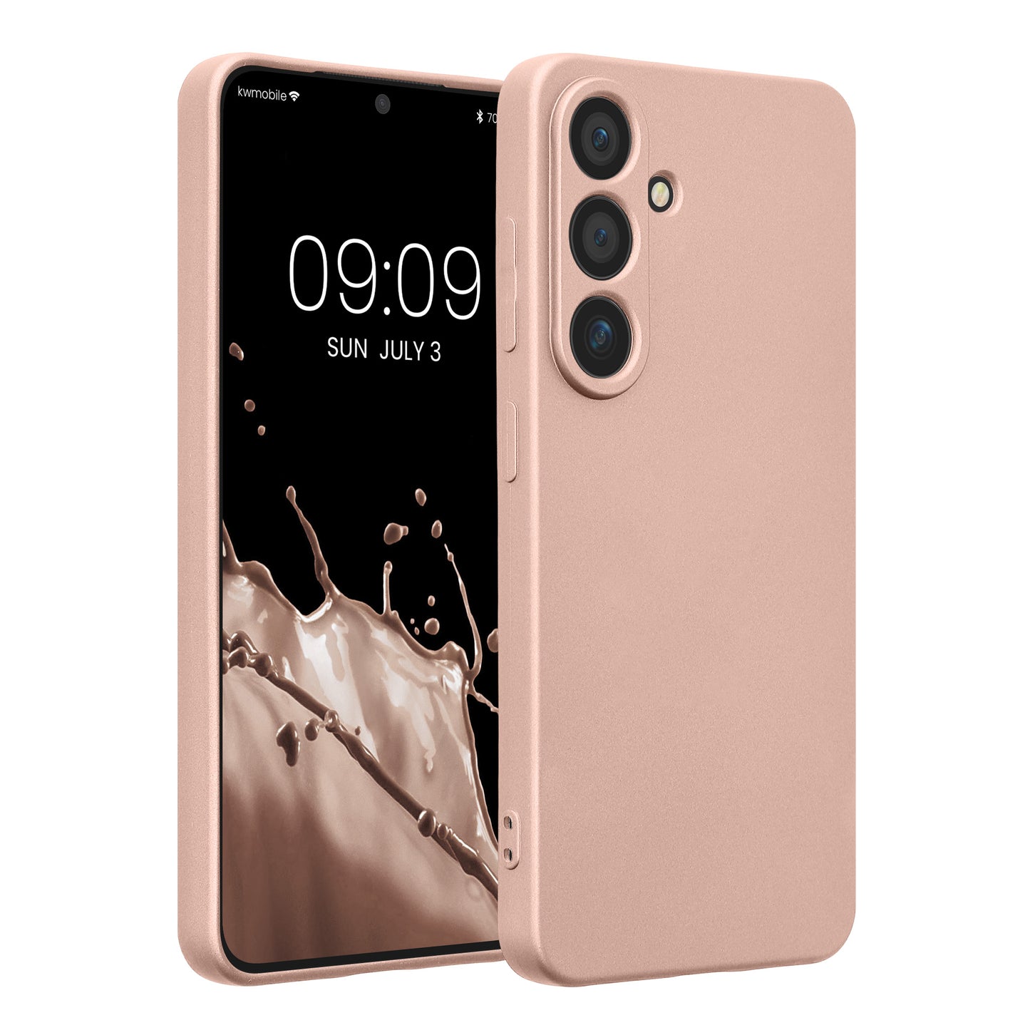 kwmobile Handyhülle für Samsung Galaxy S25 Hülle - weiche Silikon Case metallisch schimmernd - Schutzhülle Cover - Metallic Rosegold Metallic Rosegold