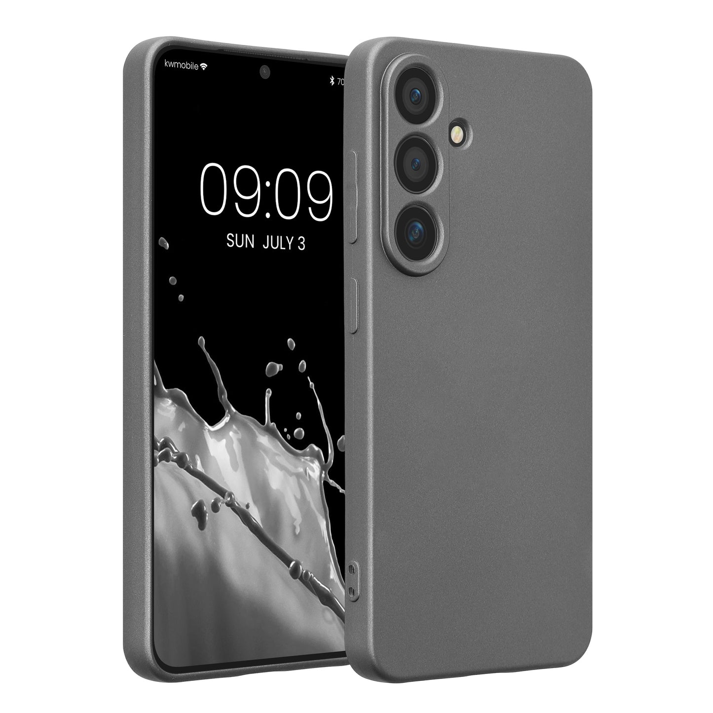 kwmobile Handyhülle für Samsung Galaxy S25 Hülle - weiche Silikon Case metallisch schimmernd - Schutzhülle Cover - Metallic Grau Metallic Grau