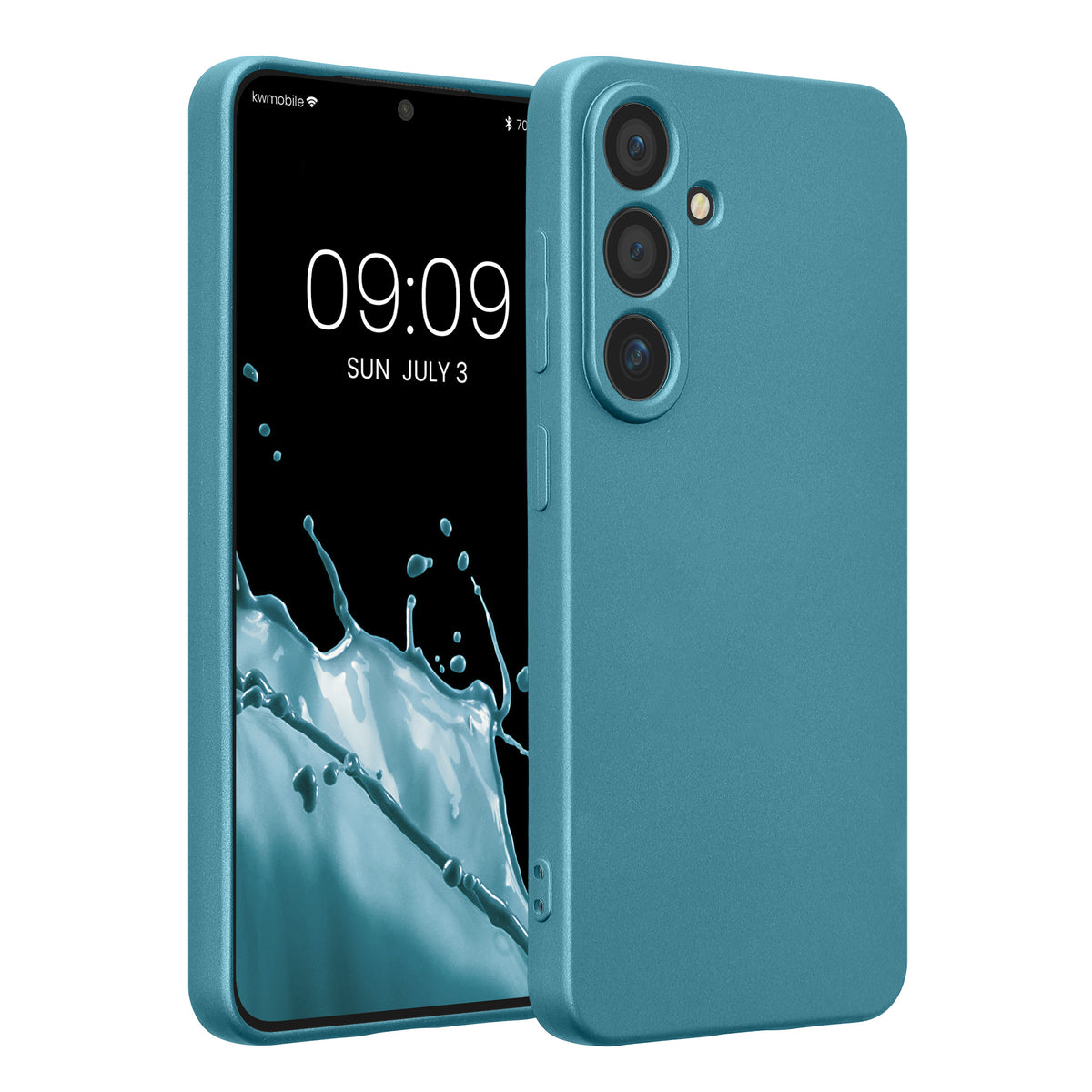 kwmobile Handyhülle für Samsung Galaxy S25 Hülle - weiche Silikon Case metallisch schimmernd - Schutzhülle Cover - Metallic Karibikblau Metallic Karibikblau