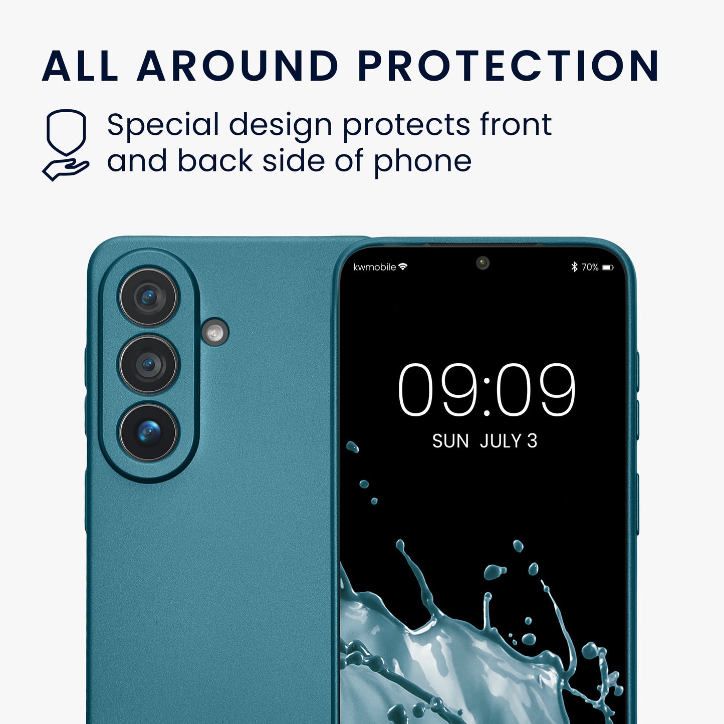 kwmobile Handyhülle für Samsung Galaxy S26 Hülle - weiche Silikon Case metallisch schimmernd - Schutzhülle Cover - Metallic Karibikblau Metallic Karibikblau