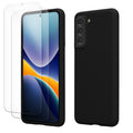 kwmobile Handyhülle mit 2x Displayschutzfolien kompatibel mit Samsung Galaxy S21 Hülle - Screen Protector aus gehärtetem Glas - kabelloses Laden - Schwarz Schwarz