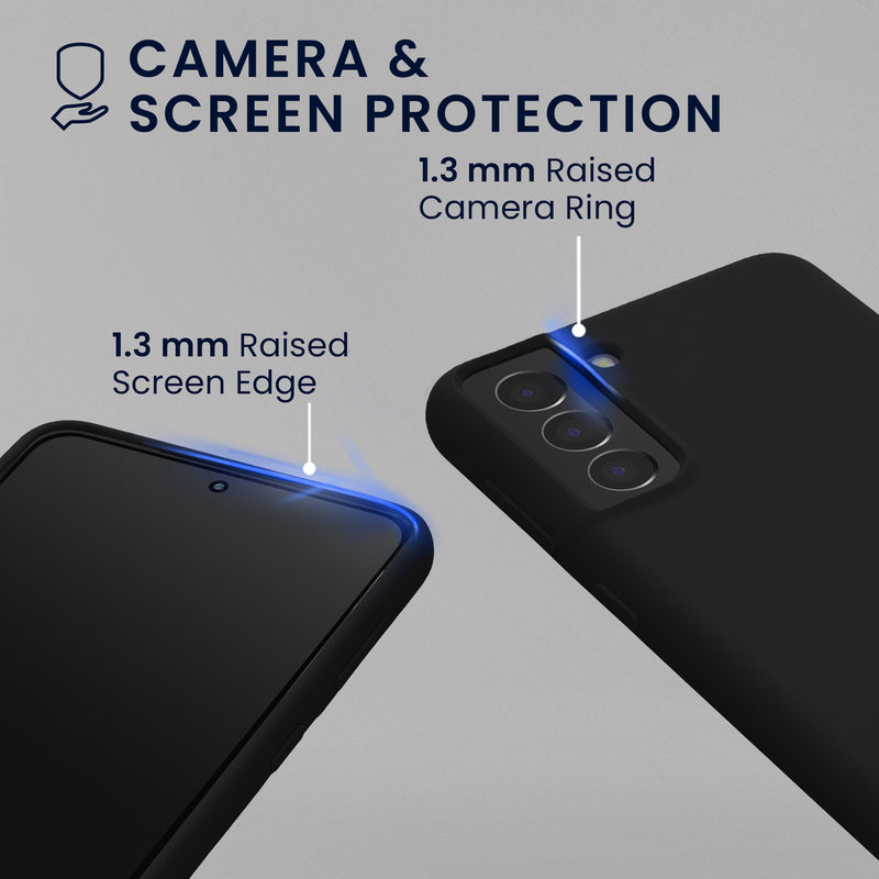 kwmobile Handyhülle mit 2x Displayschutzfolien kompatibel mit Samsung Galaxy S21 Hülle - Screen Protector aus gehärtetem Glas - kabelloses Laden - Schwarz Schwarz