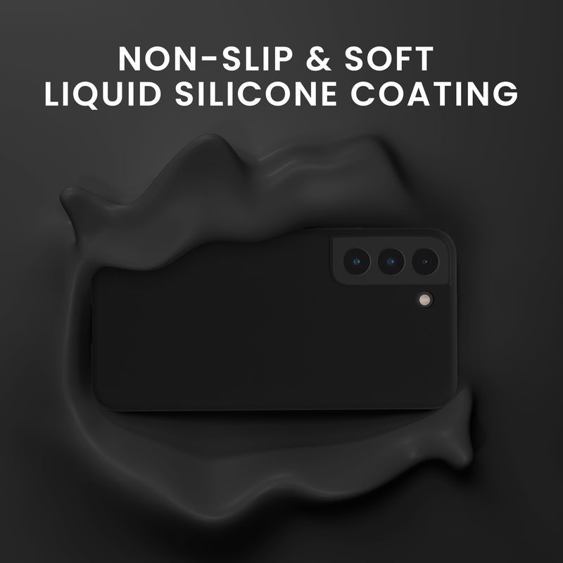 kwmobile Handyhülle mit 2x Displayschutzfolien kompatibel mit Samsung Galaxy S22 Hülle - Screen Protector aus gehärtetem Glas - kabelloses Laden - Schwarz Schwarz