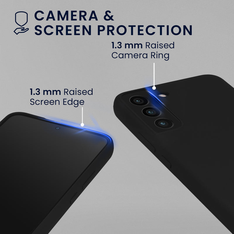 kwmobile Handyhülle mit 2x Displayschutzfolien kompatibel mit Samsung Galaxy S22 Hülle - Screen Protector aus gehärtetem Glas - kabelloses Laden - Schwarz Schwarz