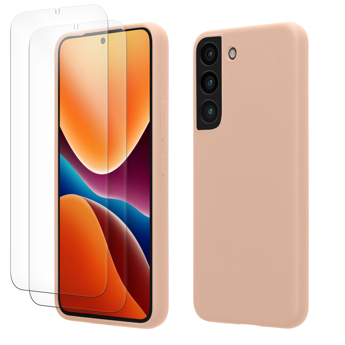 kwmobile Handyhülle mit 2x Displayschutzfolien kompatibel mit Samsung Galaxy S22 Hülle - Screen Protector aus gehärtetem Glas - kabelloses Laden - Altrosa matt Altrosa matt