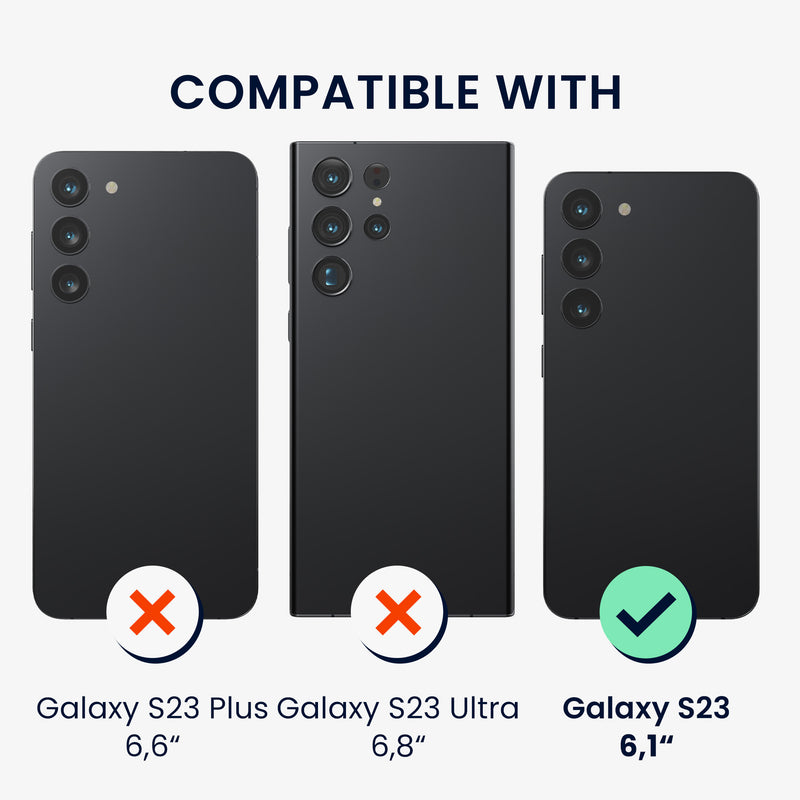 kwmobile Handyhülle mit 2x Displayschutzfolien kompatibel mit Samsung Galaxy S23 Hülle - Screen Protector aus gehärtetem Glas - kabelloses Laden - Schwarz Schwarz