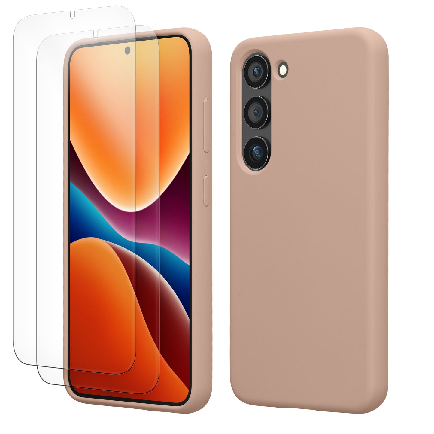 kwmobile Handyhülle mit 2x Displayschutzfolien kompatibel mit Samsung Galaxy S23 Hülle - Screen Protector aus gehärtetem Glas - kabelloses Laden - Altrosa matt Altrosa matt