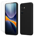 kwmobile Handyhülle mit 2x Displayschutzfolien kompatibel mit Samsung Galaxy S24 Hülle - Screen Protector aus gehärtetem Glas - kabelloses Laden - Schwarz Schwarz