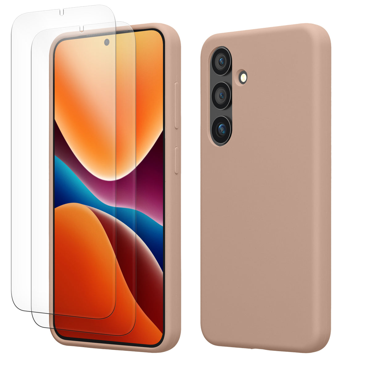 kwmobile Handyhülle mit 2x Displayschutzfolien kompatibel mit Samsung Galaxy S24 Hülle - Screen Protector aus gehärtetem Glas - kabelloses Laden - Altrosa matt Altrosa matt
