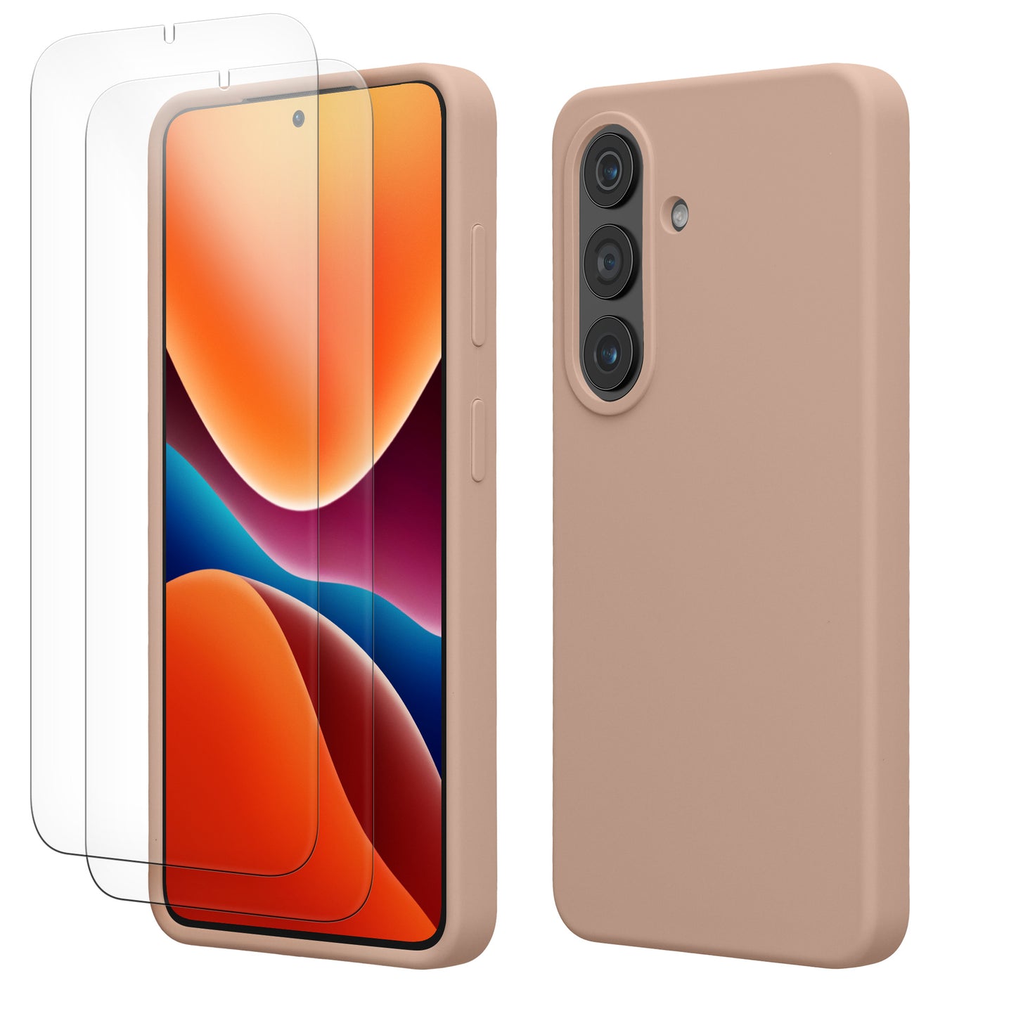 kwmobile Handyhülle mit 2x Displayschutzfolien kompatibel mit Samsung Galaxy S26 Hülle - Screen Protector aus gehärtetem Glas - kabelloses Laden - Altrosa matt Altrosa matt