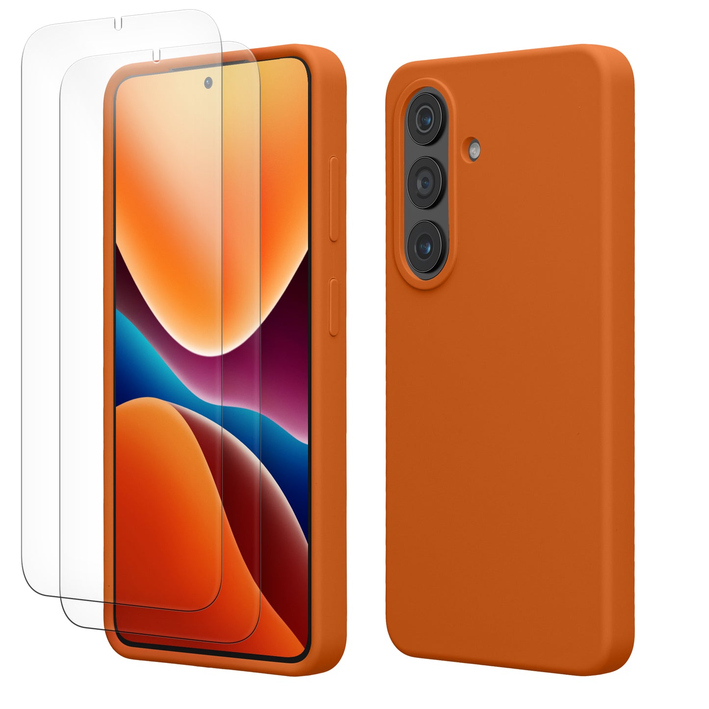 kwmobile Handyhülle mit 2x Displayschutzfolien kompatibel mit Samsung Galaxy S26 Hülle - Screen Protector aus gehärtetem Glas - kabelloses Laden - Fruity Orange Fruity Orange