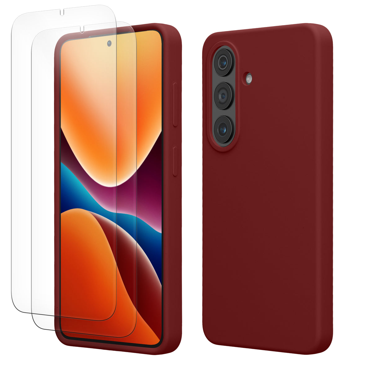 kwmobile Handyhülle mit 2x Displayschutzfolien kompatibel mit Samsung Galaxy S26 Hülle - Screen Protector aus gehärtetem Glas - kabelloses Laden - Bordeaux Violett Bordeaux Violett