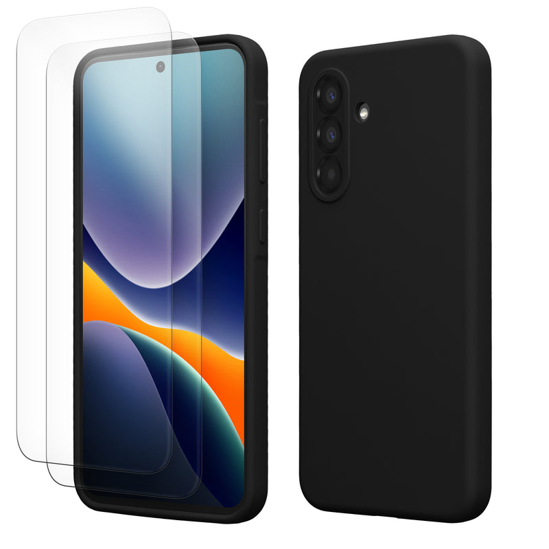 kwmobile Handyhülle mit 2x Displayschutzfolien kompatibel mit Samsung Galaxy A56 5G Hülle - Screen Protector aus gehärtetem Glas - kabelloses Laden - Schwarz Schwarz