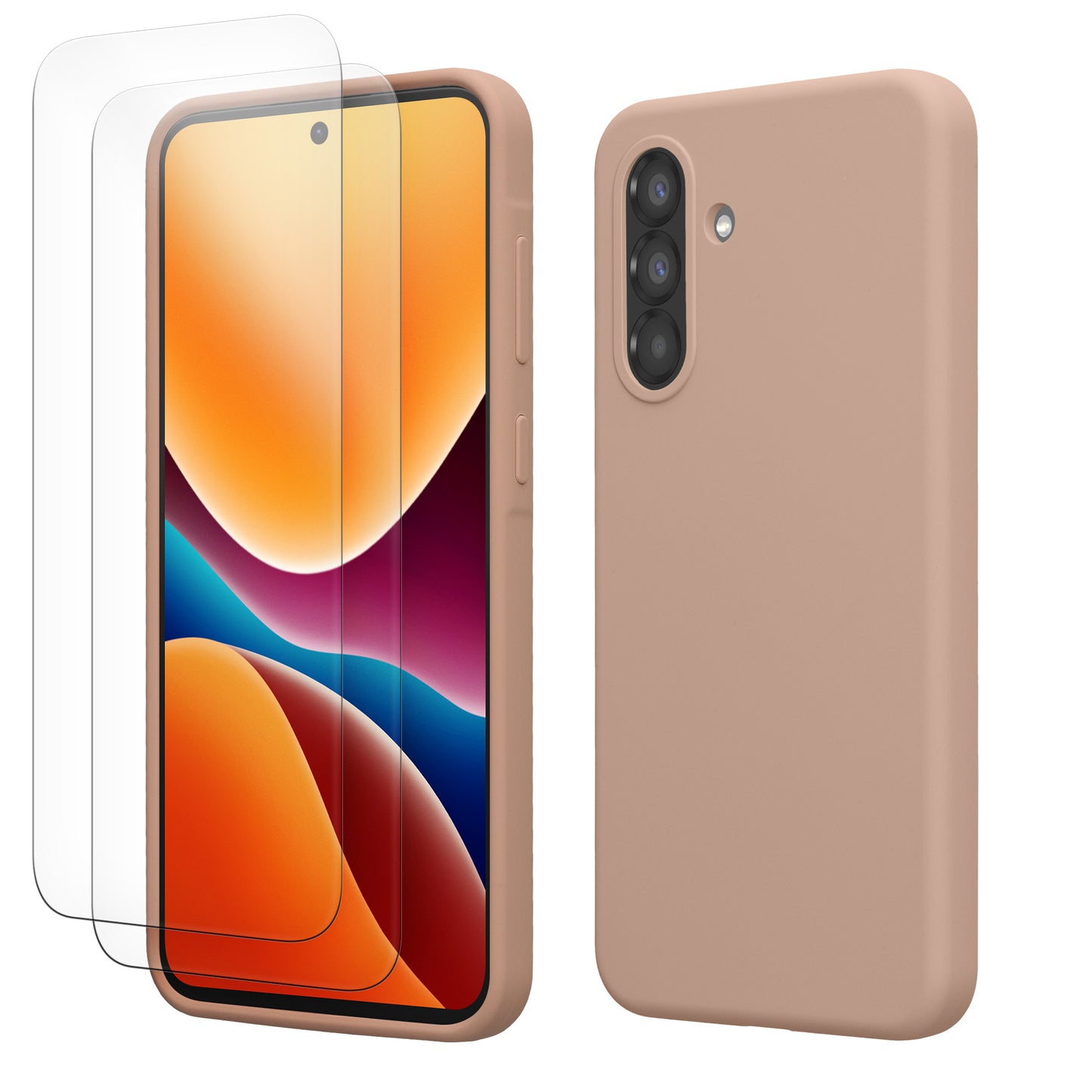 kwmobile Handyhülle mit 2x Displayschutzfolien kompatibel mit Samsung Galaxy A56 5G Hülle - Screen Protector aus gehärtetem Glas - kabelloses Laden - Altrosa matt Altrosa matt