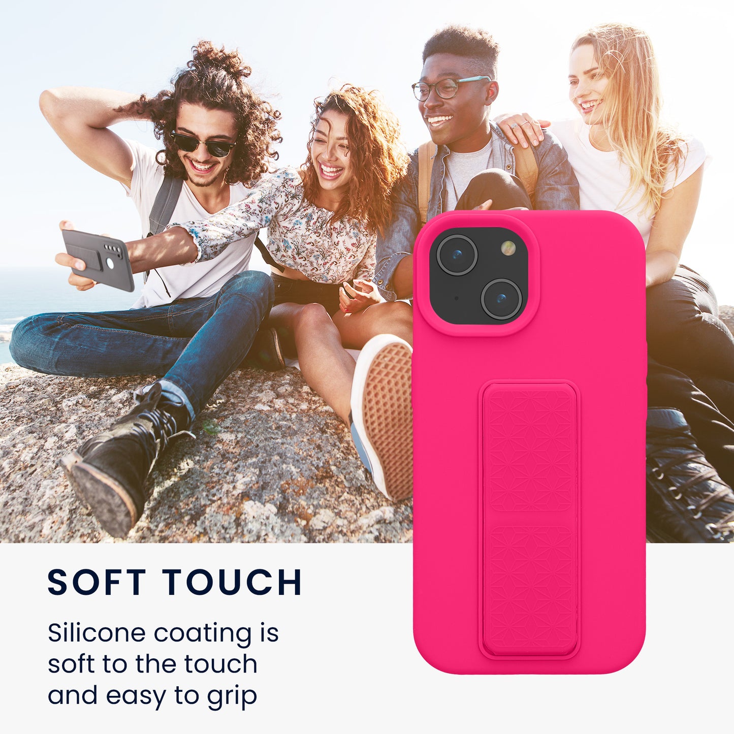 kwmobile Handyhülle für Apple iPhone 15 Hülle - Case mit Fingerhalter und Stand - Schutzhülle Cover