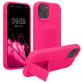 kwmobile Handyhülle für Apple iPhone 15 Hülle - TPU Silikon Case mit Fingerhalter und Stand - Schutzhülle Cover in Neon Pink Neon Pink  