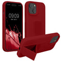 kwmobile Handyhülle für Apple iPhone 15 Hülle - TPU Silikon Case mit Fingerhalter und Stand - Schutzhülle Cover in Rhabarber Rot Rhabarber Rot  